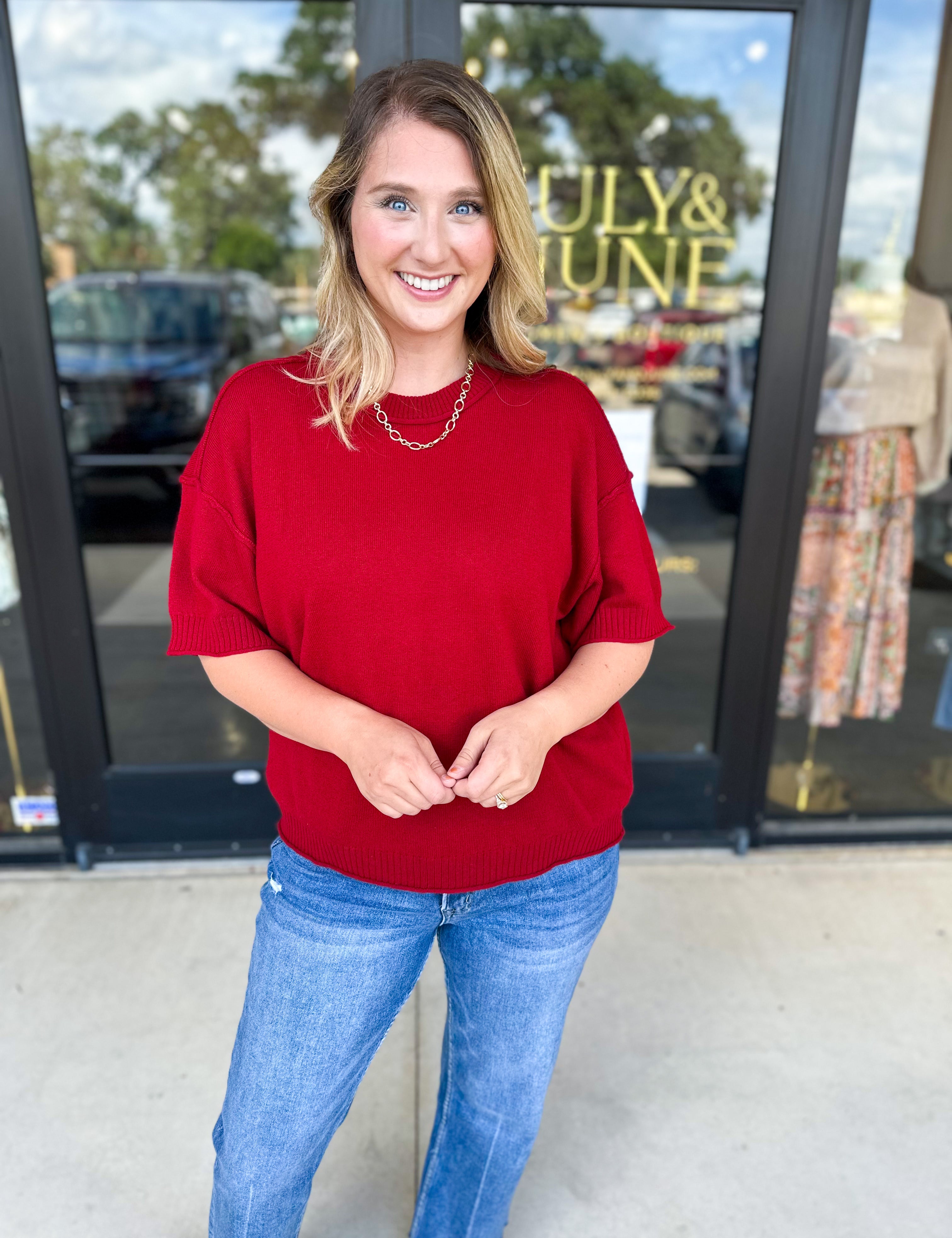 The Ella Knit Sweater Top - Burgundy-230 Sweaters/Cardis-JODIFL-July & June Women's Fashion Boutique Located in San Antonio, Texas