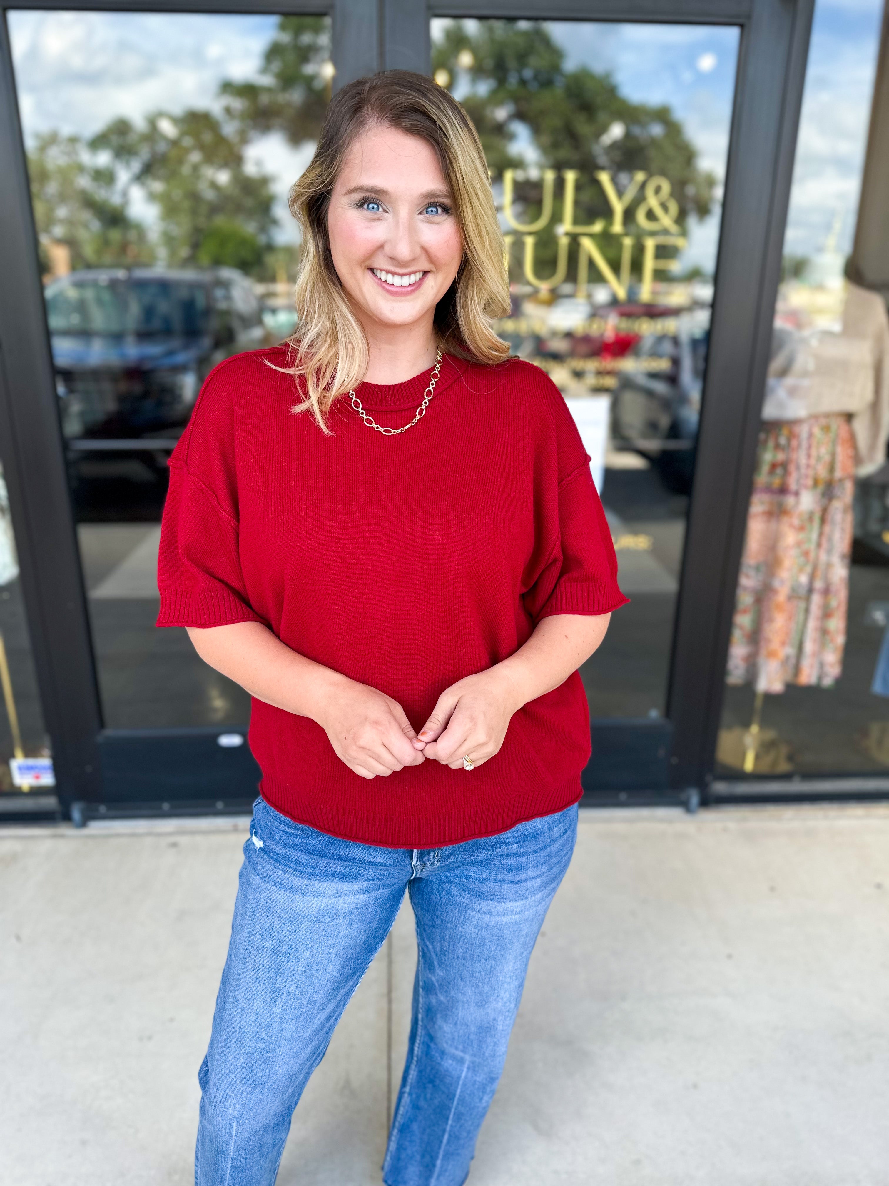 The Ella Knit Sweater Top - Burgundy-230 Sweaters/Cardis-JODIFL-July & June Women's Fashion Boutique Located in San Antonio, Texas