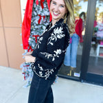 Ivory & Black Floral Blouse-200 Fashion Blouses-JODIFL-July & June Women's Fashion Boutique Located in San Antonio, Texas