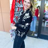 Ivory & Black Floral Blouse-200 Fashion Blouses-JODIFL-July & June Women's Fashion Boutique Located in San Antonio, Texas