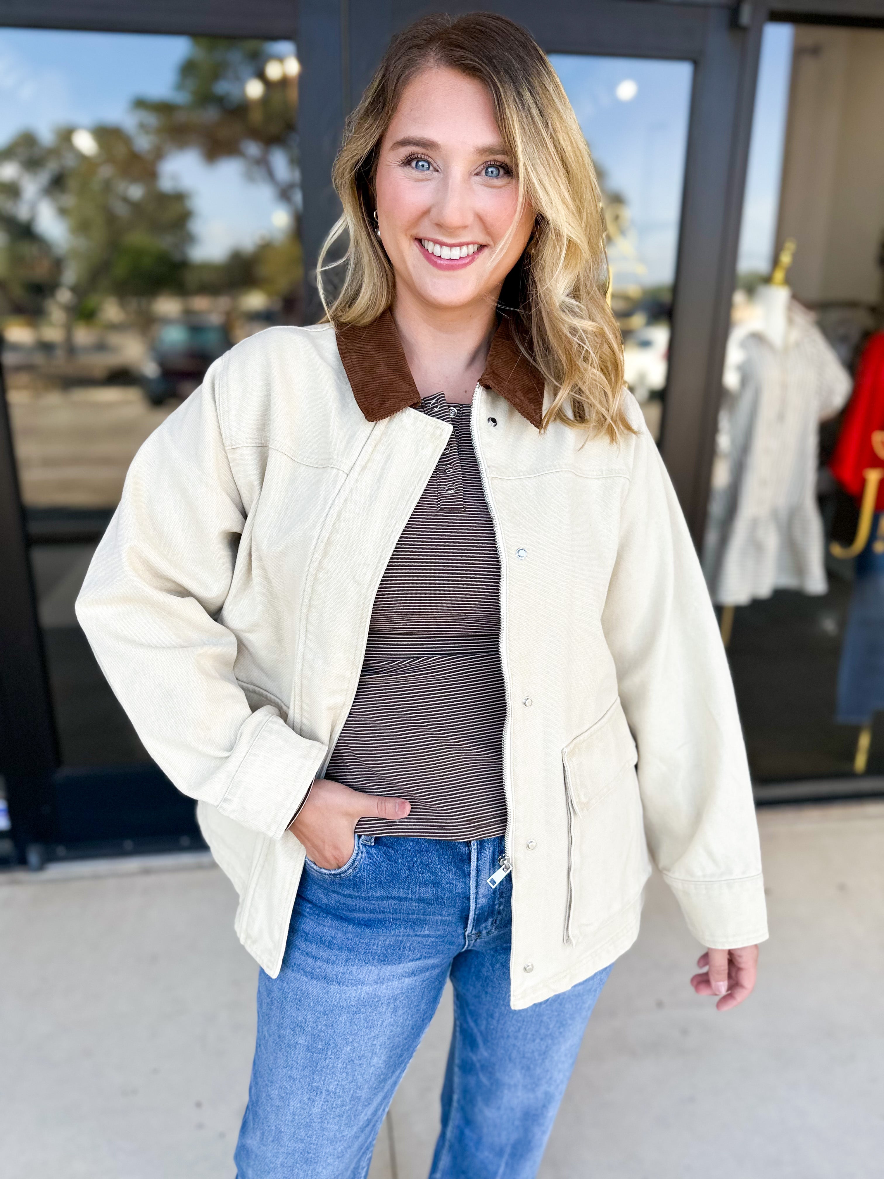 Barn Jacket - Tan-600 Outerwear-AARON & AMBER-July & June Women's Fashion Boutique Located in San Antonio, Texas