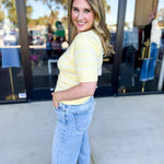 Short Sleeve Stripped Sweater Top - Lemon-230 Sweaters/Cardis-ALLIE ROSE-July & June Women's Fashion Boutique Located in San Antonio, Texas