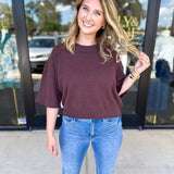 The Kimmy Sweater Top - Brown-230 Sweaters/Cardis-ENTRO-July & June Women's Fashion Boutique Located in San Antonio, Texas