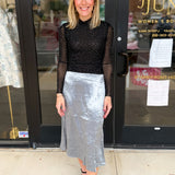 Steel Satin Skirt-410 Shorts/Skirts-ALLIE ROSE-July & June Women's Fashion Boutique Located in San Antonio, Texas