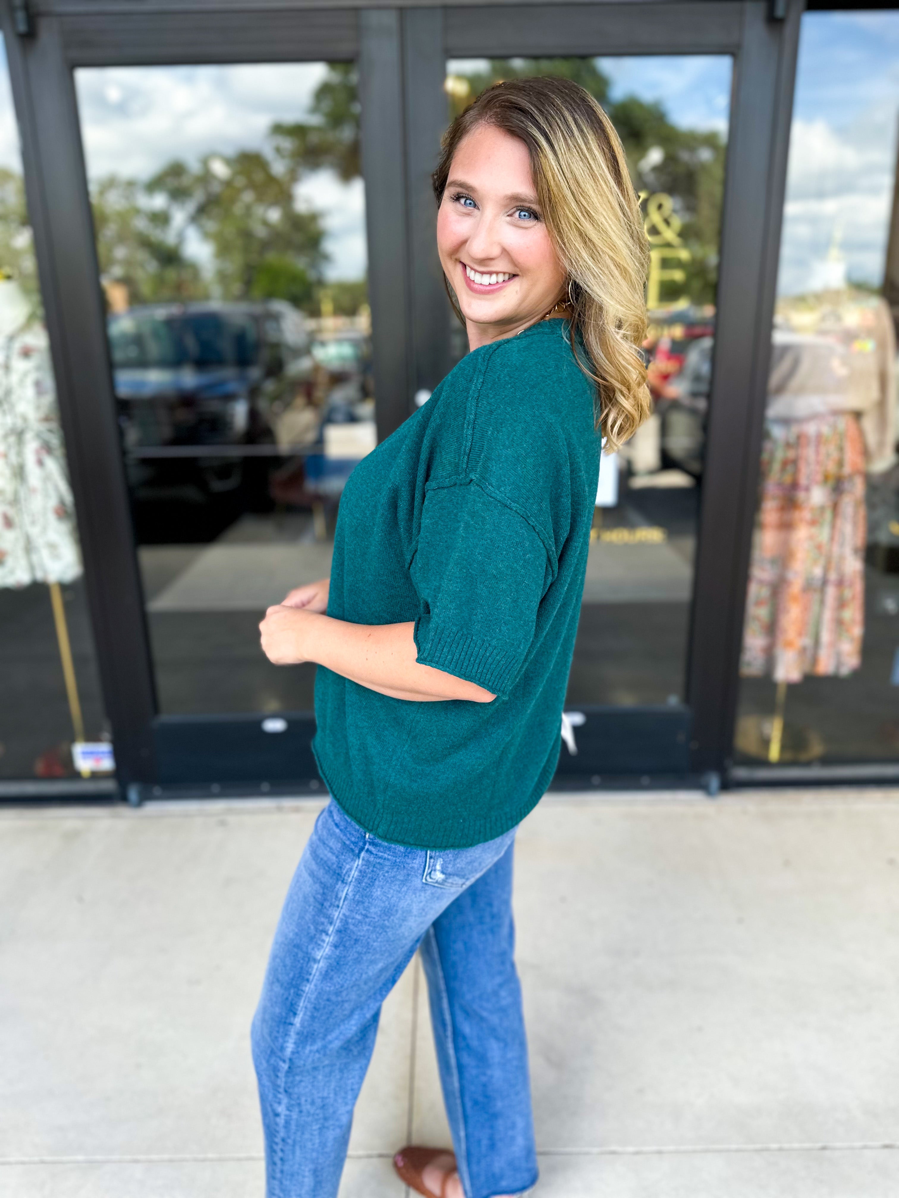 The Ella Knit Sweater Top - Teal-230 Sweaters/Cardis-JODIFL-July & June Women's Fashion Boutique Located in San Antonio, Texas