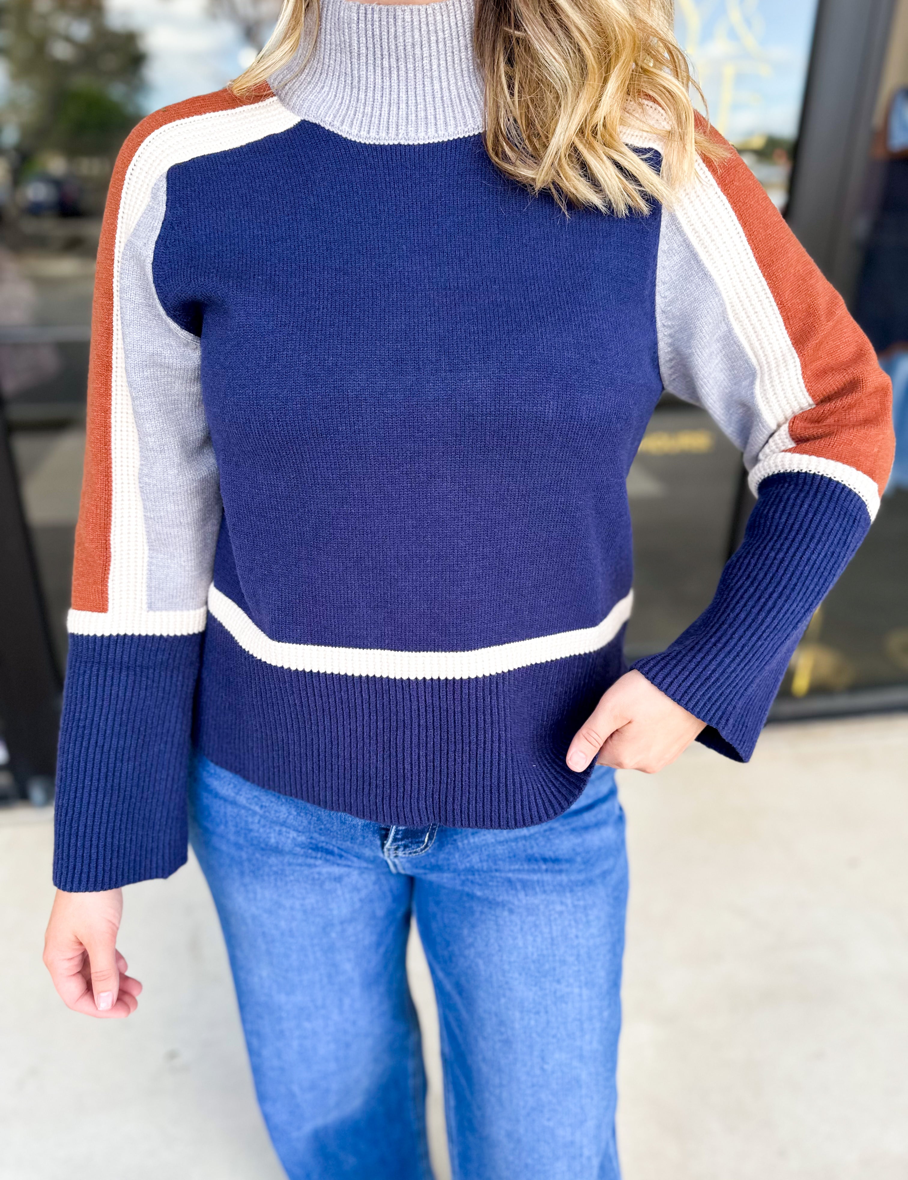 THML - Navy & Rust Sweter-230 Sweaters/Cardis-THML-July & June Women's Fashion Boutique Located in San Antonio, Texas
