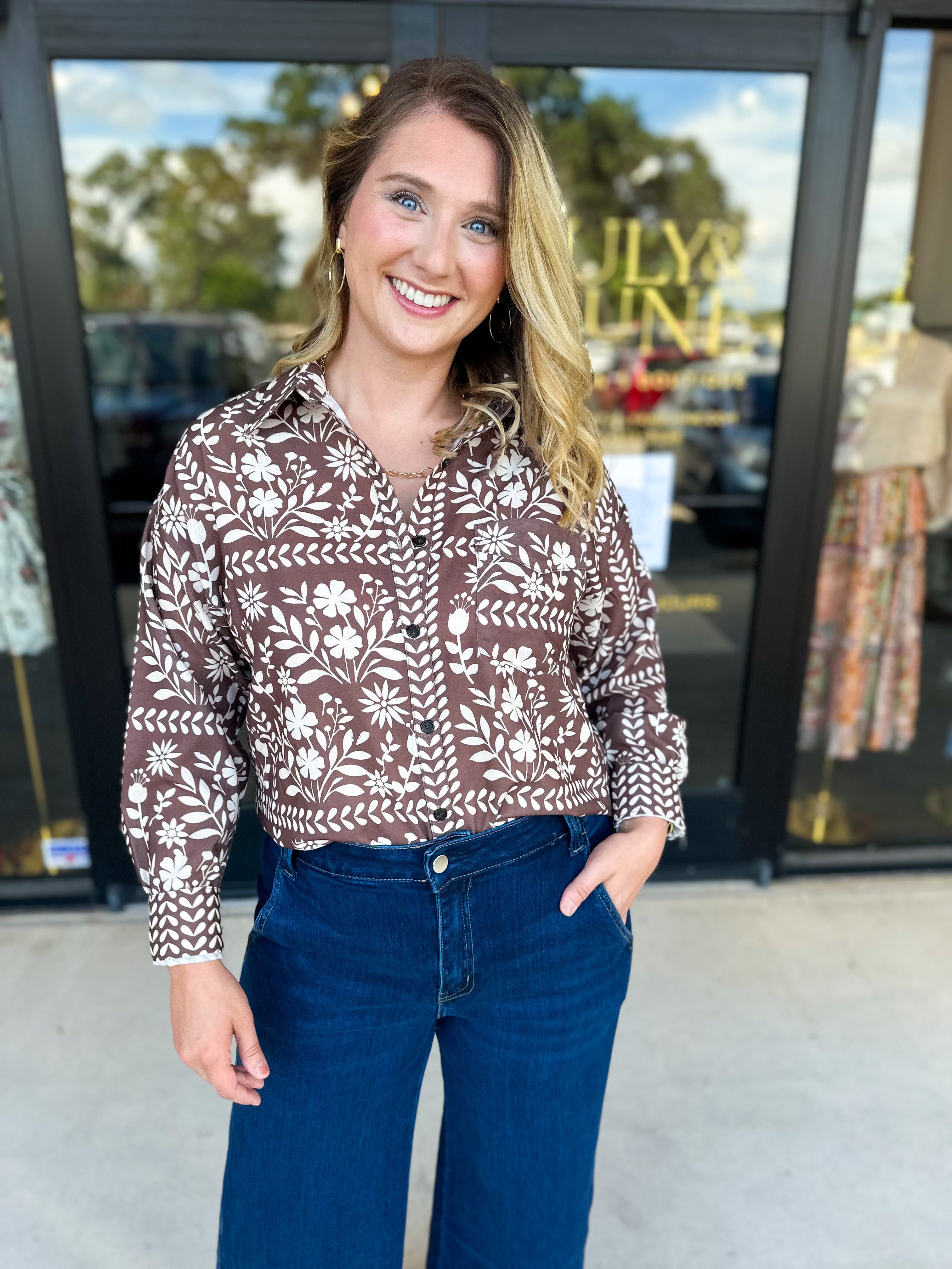 The Wrenlee Blouse - Chocolate Brown-200 Fashion Blouses-POLOGRAM-July & June Women's Fashion Boutique Located in San Antonio, Texas