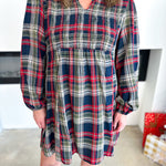 Tartan Collared Swing Mini Dress - Navy-510 Mini-JODIFL-July & June Women's Fashion Boutique Located in San Antonio, Texas