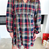 Tartan Collared Swing Mini Dress - Navy-510 Mini-JODIFL-July & June Women's Fashion Boutique Located in San Antonio, Texas