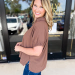 Closet Staple Collared Blouse - Mocha-200 Fashion Blouses-ENTRO-July & June Women's Fashion Boutique Located in San Antonio, Texas