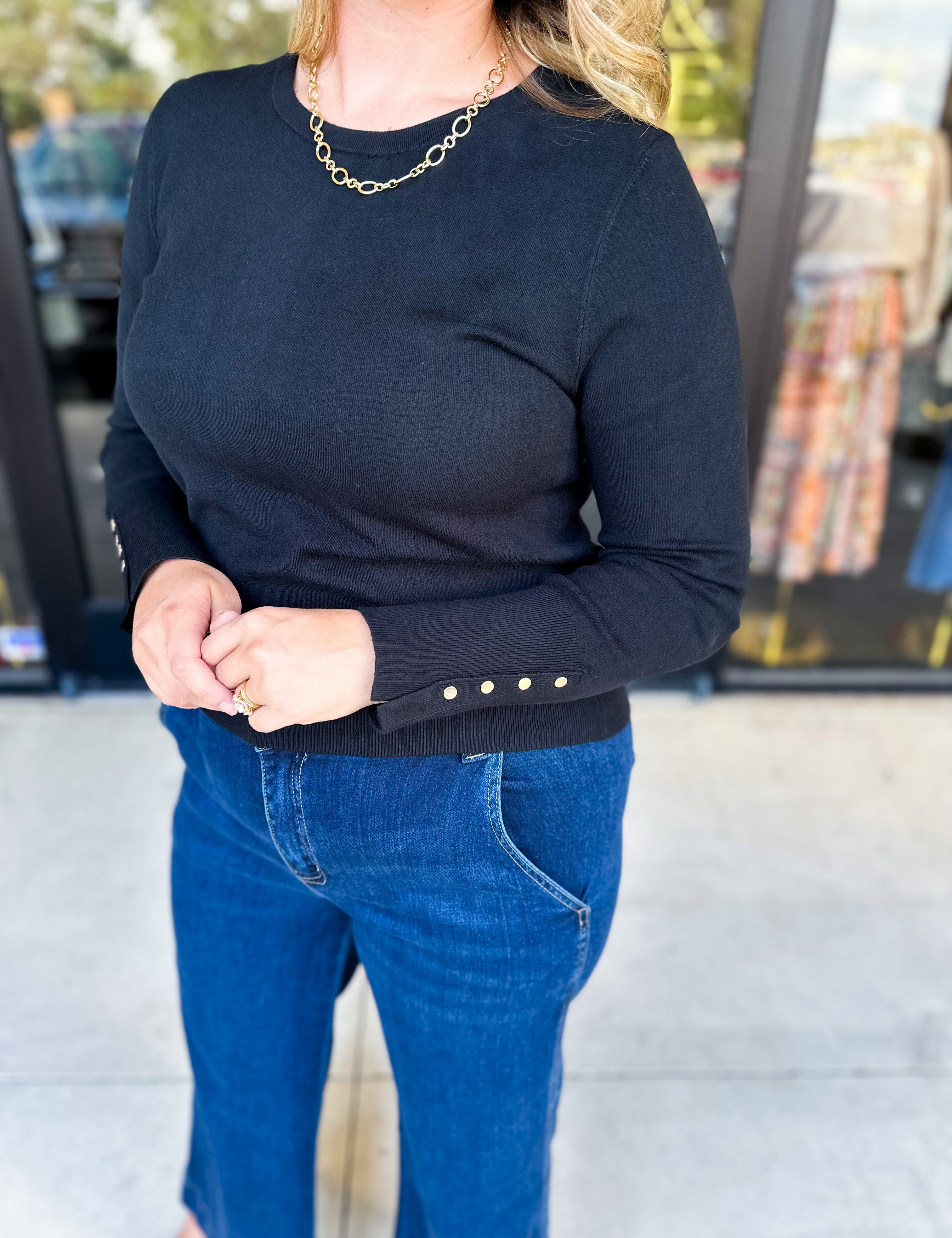 Long Sleeve Sweater Top - Black-230 Sweaters/Cardis-ENTRO-July & June Women's Fashion Boutique Located in San Antonio, Texas