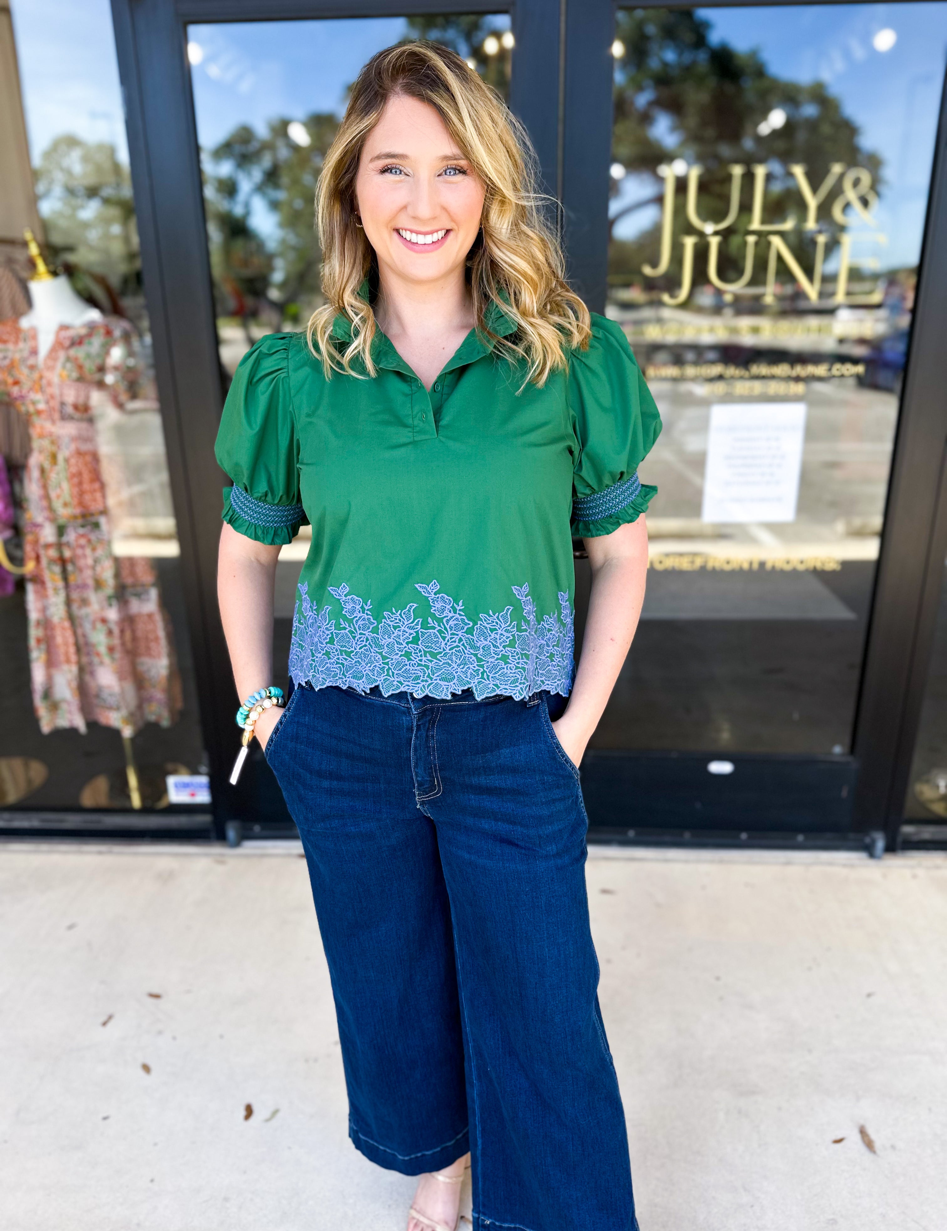 The Olivia Blouse - Green-200 Fashion Blouses-ENTRO-July & June Women's Fashion Boutique Located in San Antonio, Texas