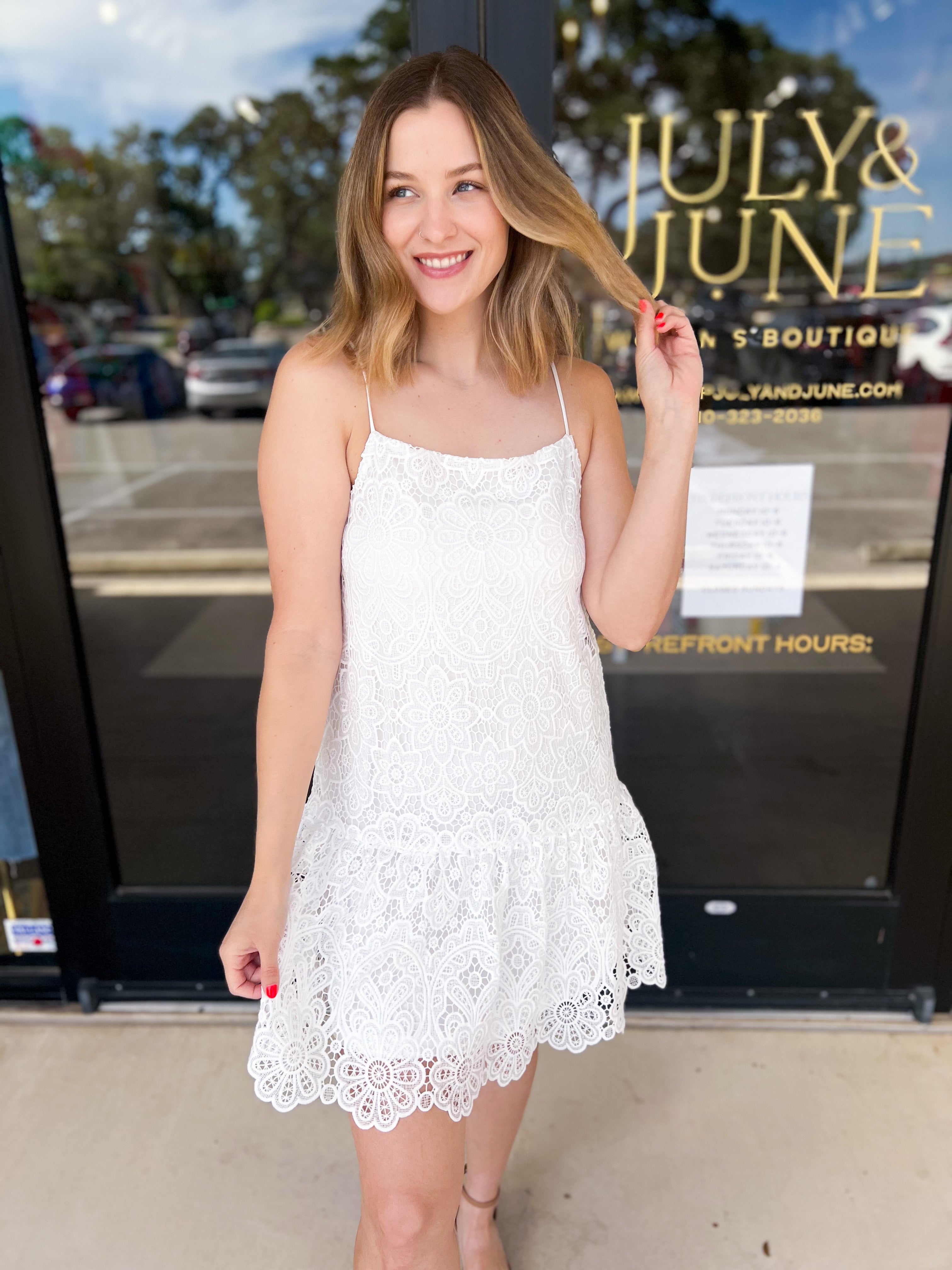 Lace & Grace Mini Dress-510 Mini-SKIES ARE BLUE-July & June Women's Fashion Boutique Located in San Antonio, Texas