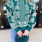 Pine Green Floral Sweater-230 Sweaters/Cardis-ENTRO-July & June Women's Fashion Boutique Located in San Antonio, Texas