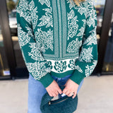 Pine Green Floral Sweater-230 Sweaters/Cardis-ENTRO-July & June Women's Fashion Boutique Located in San Antonio, Texas