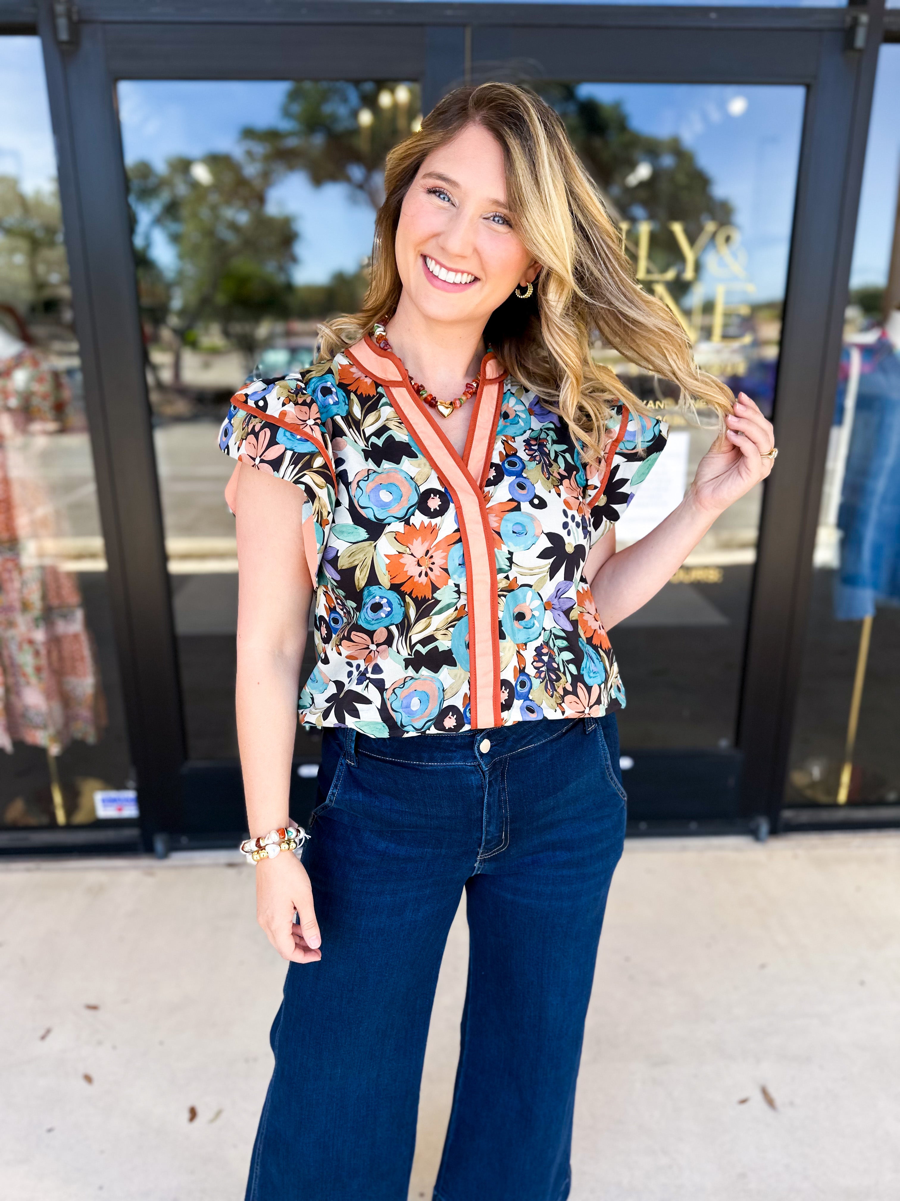 Fun In Fall Florals Blouse-200 Fashion Blouses-ENTRO-July & June Women's Fashion Boutique Located in San Antonio, Texas