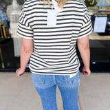 Black & White Knit Tee-210 Casual Blouses-POLOGRAM-July & June Women's Fashion Boutique Located in San Antonio, Texas