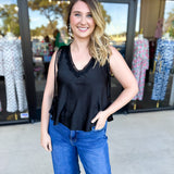 V-Neck Lacy Cami-200 Fashion Blouses-SKIES ARE BLUE-July & June Women's Fashion Boutique Located in San Antonio, Texas