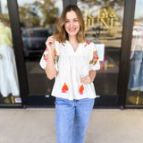 THML - Classic Ivory Embroidered Blouse-200 Fashion Blouses-THML-July & June Women's Fashion Boutique Located in San Antonio, Texas