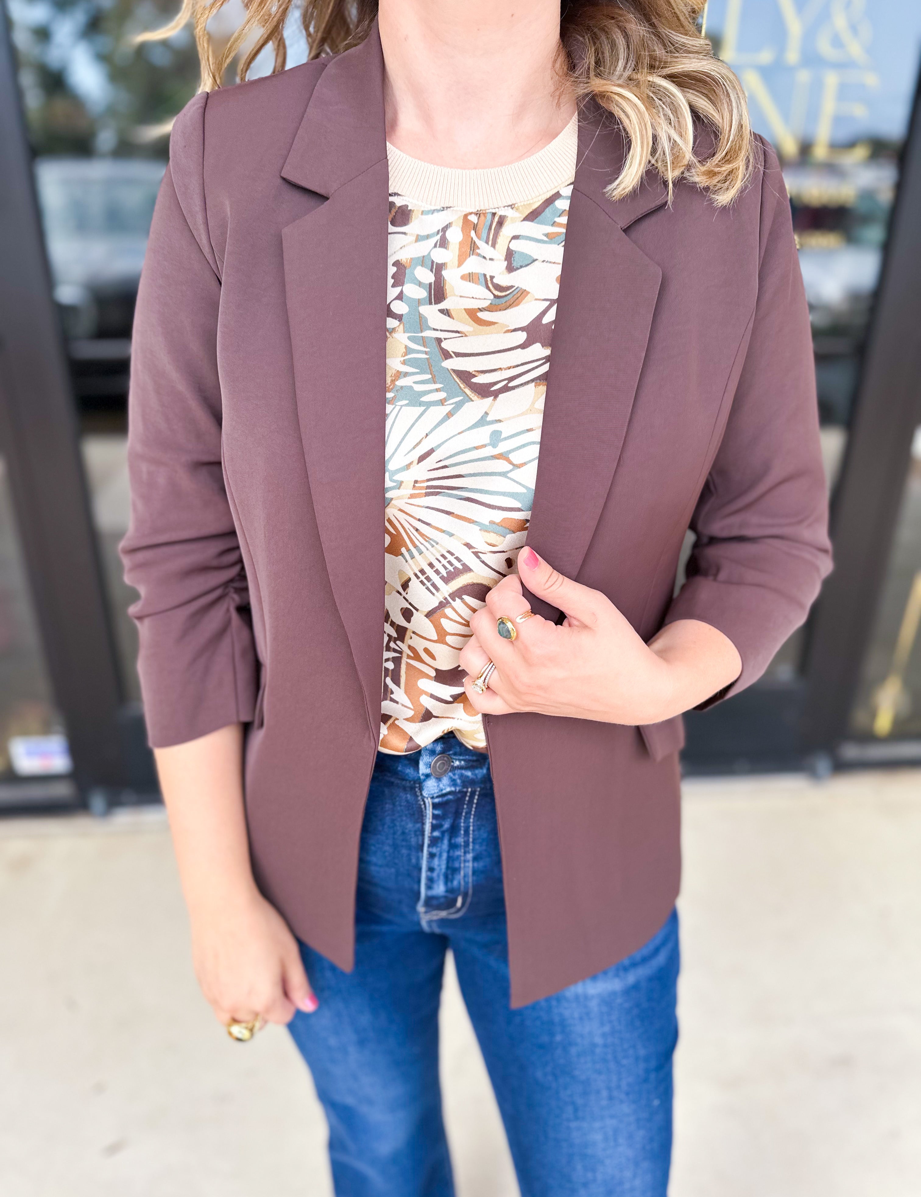 The Blair Blazer - Espresso-600 Outerwear-SKIES ARE BLUE-July & June Women's Fashion Boutique Located in San Antonio, Texas