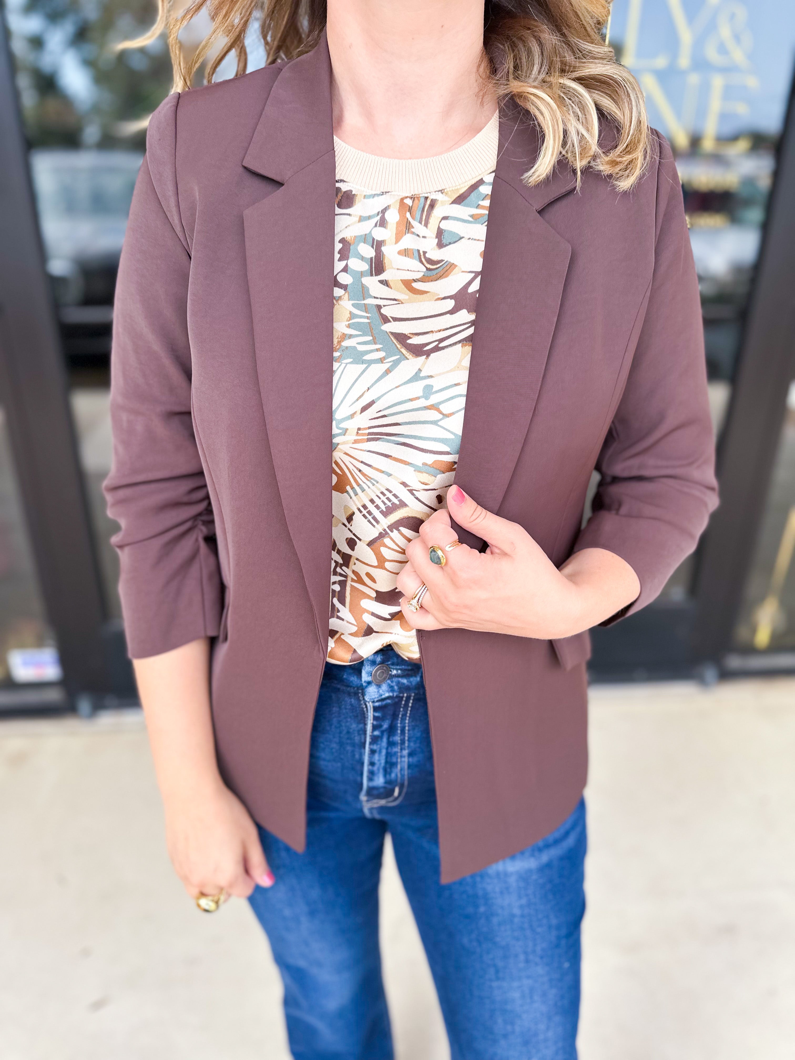 The Blair Blazer - Espresso-600 Outerwear-SKIES ARE BLUE-July & June Women's Fashion Boutique Located in San Antonio, Texas