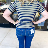 Striped Round Neck Tee - Olive-210 Casual Blouses-POLOGRAM-July & June Women's Fashion Boutique Located in San Antonio, Texas