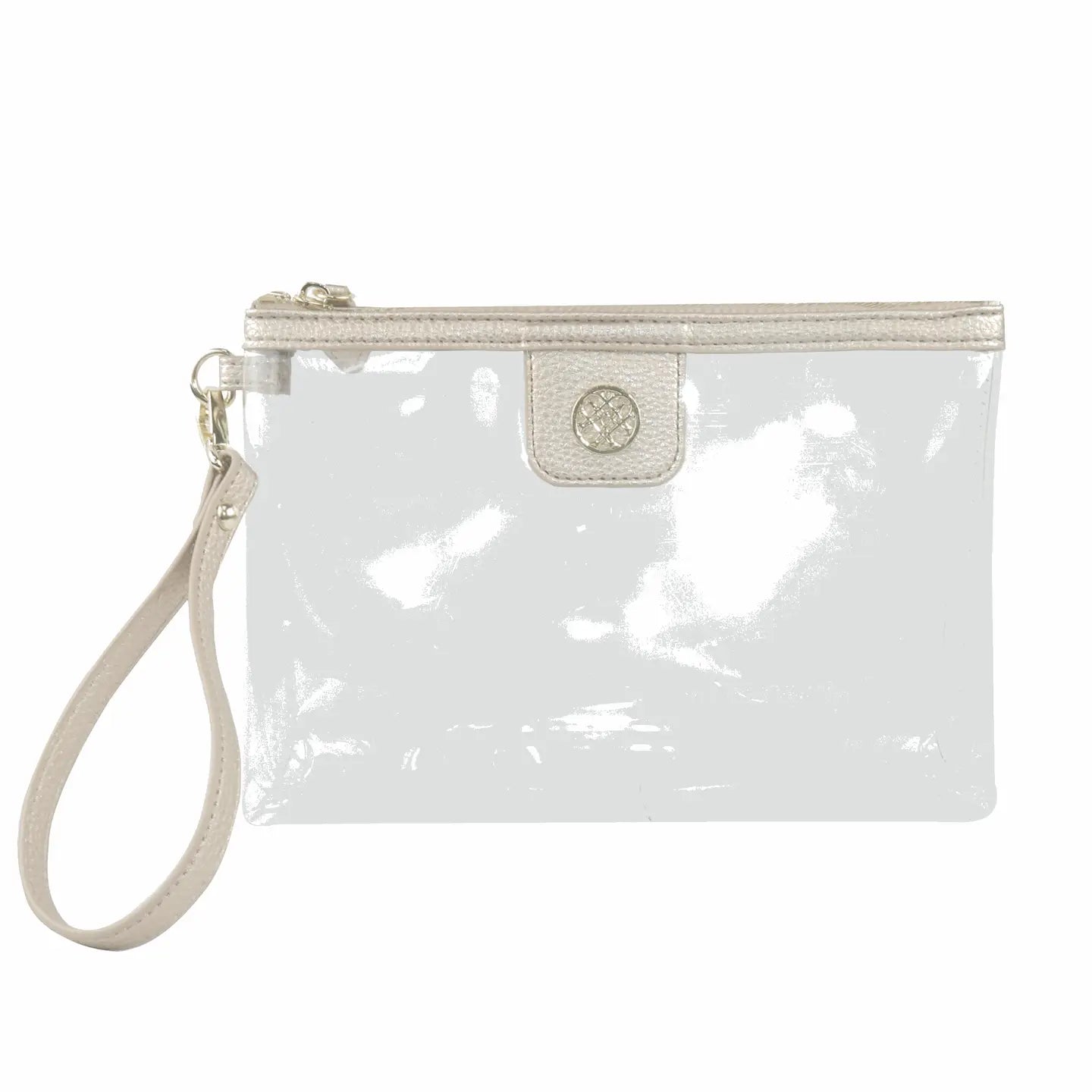Natalie Wood - Clearly Fabulous Clear Wristlet in Gold Metallic-130 Accessories-Natalie Wood-July & June Women's Fashion Boutique Located in San Antonio, Texas