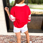 Cool Girl Oversized Polo Top - Red-210 Casual Blouses-JODIFL-July & June Women's Fashion Boutique Located in San Antonio, Texas