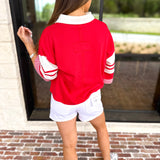 Cool Girl Oversized Polo Top - Red-210 Casual Blouses-JODIFL-July & June Women's Fashion Boutique Located in San Antonio, Texas