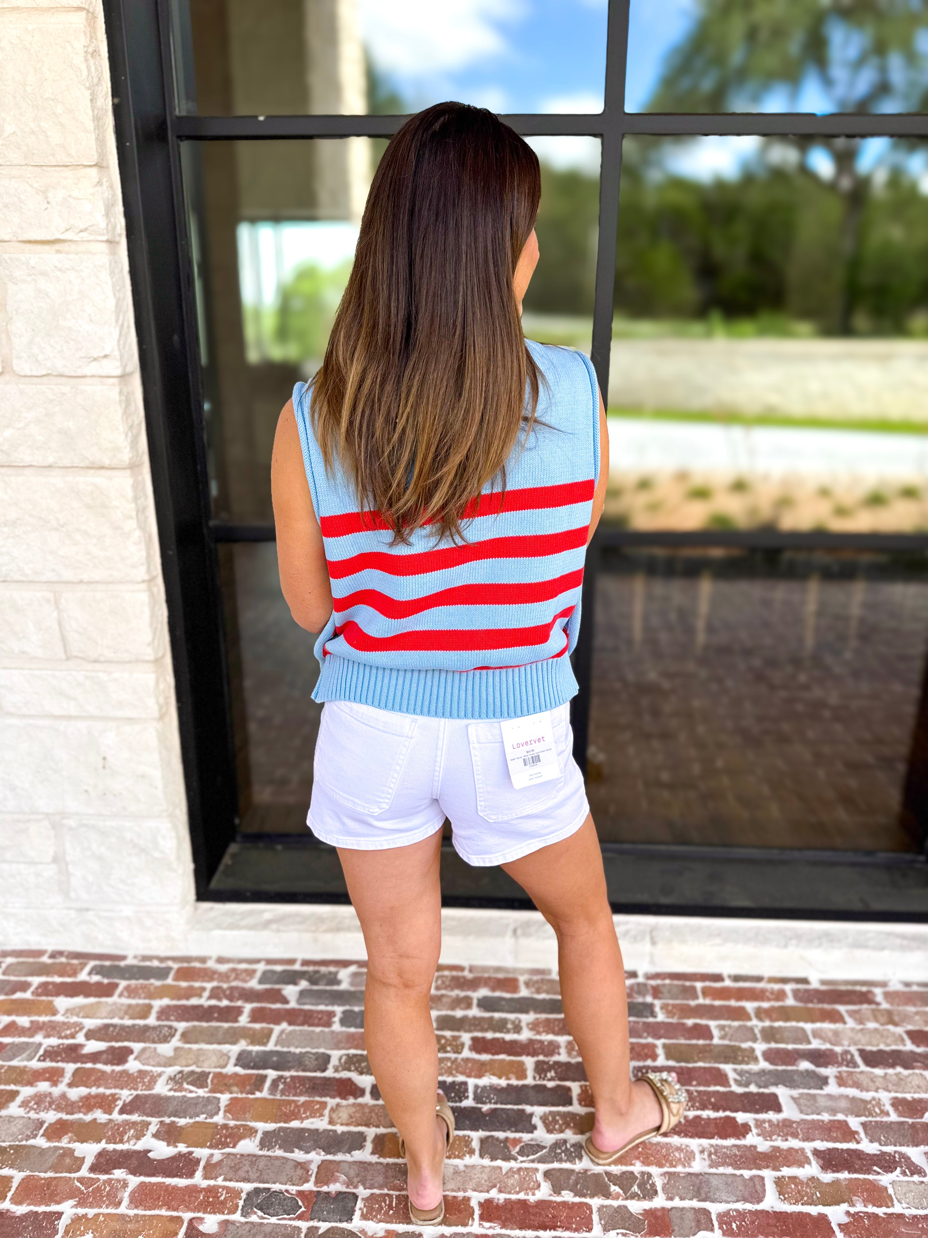 Red & Blue Knit Tank-230 Sweaters/Cardis-ENTRO-July & June Women's Fashion Boutique Located in San Antonio, Texas