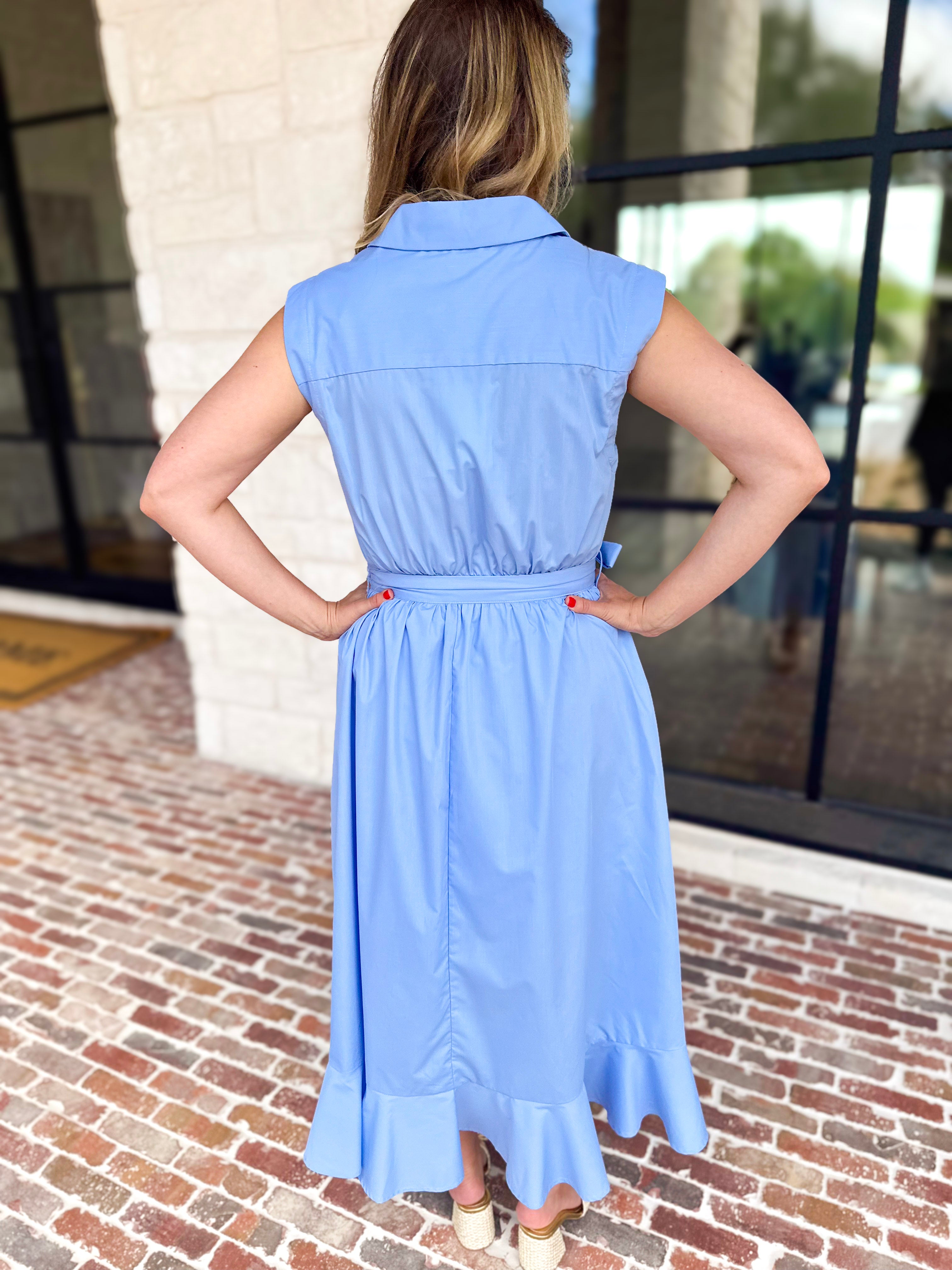 The Polished Light Blue Midi Dress-500 Midi-ENTRO-July & June Women's Fashion Boutique Located in San Antonio, Texas