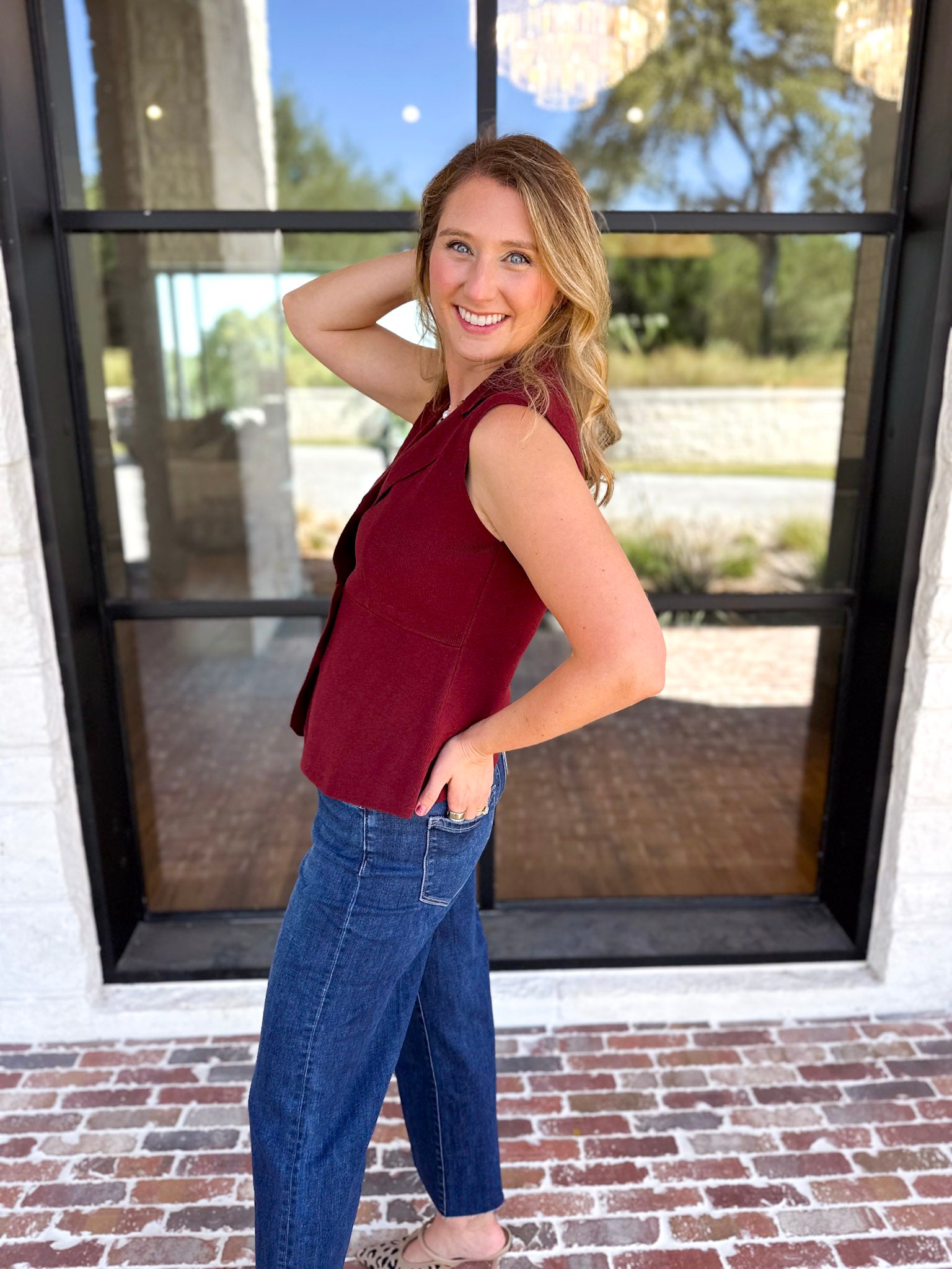 In Style Knit Vest - Merlot-200 Fashion Blouses-SKIES ARE BLUE-July & June Women's Fashion Boutique Located in San Antonio, Texas