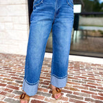 Vervet - High Rise Cuffed Baggy Wide Leg-400 Pants-VEVERT BY FLYING MONKEY-July & June Women's Fashion Boutique Located in San Antonio, Texas