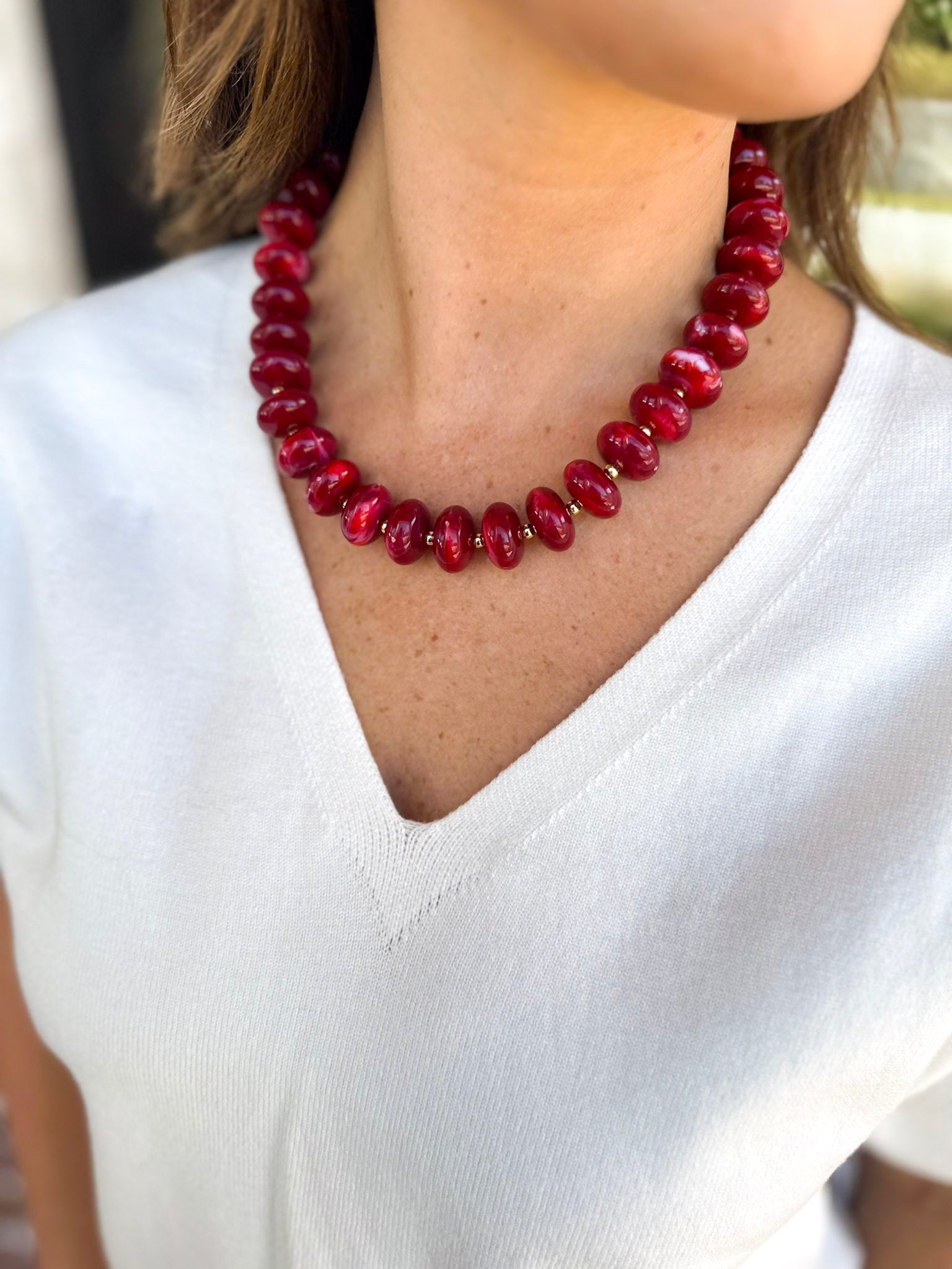 Holly Beaded Necklace - Maroon-130 Accessories-Gemelli-July & June Women's Fashion Boutique Located in San Antonio, Texas