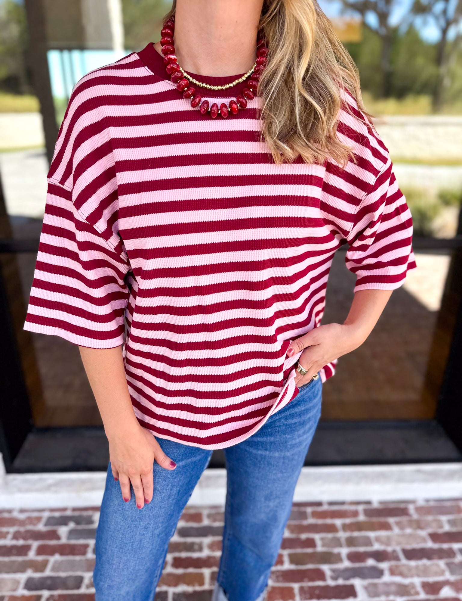 The Coffee Run Tee - Pink Sangria-210 Casual Blouses-ENTRO-July & June Women's Fashion Boutique Located in San Antonio, Texas