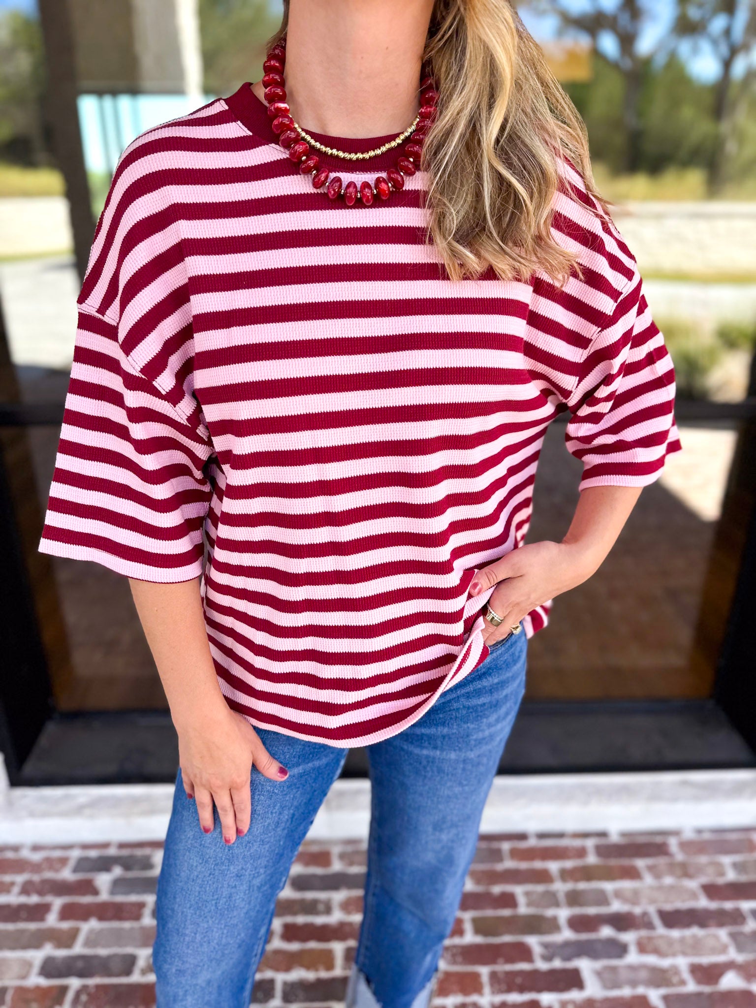 The Coffee Run Tee - Pink Sangria-210 Casual Blouses-ENTRO-July & June Women's Fashion Boutique Located in San Antonio, Texas