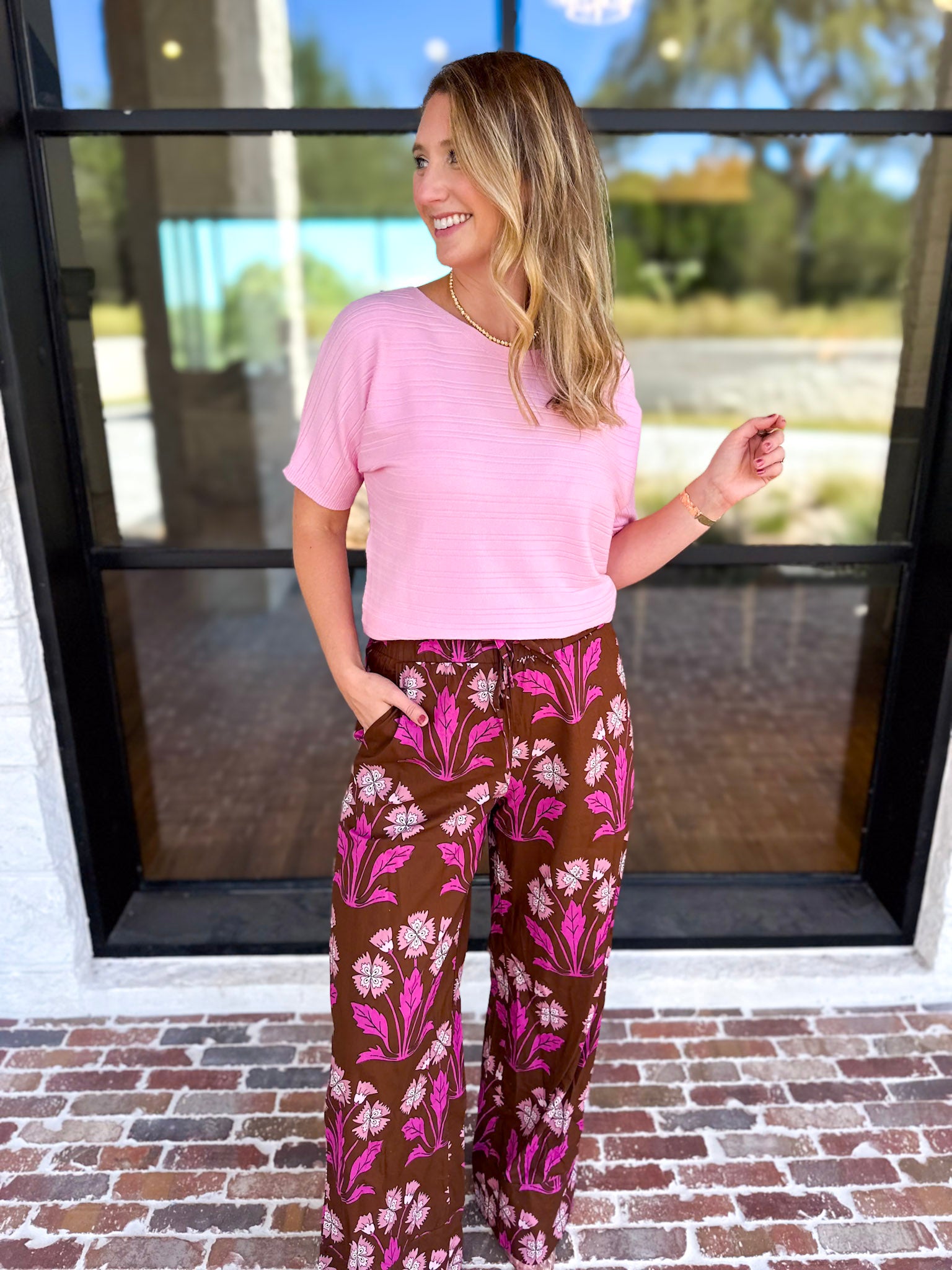 Textured Everyday Knit Top - Ballet Pink-230 Sweaters/Cardis-ALLIE ROSE-July & June Women's Fashion Boutique Located in San Antonio, Texas