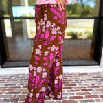 Pink & Chocolate Floral Drawstring Pants-400 Pants-TCEC-July & June Women's Fashion Boutique Located in San Antonio, Texas