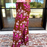 Pink & Chocolate Floral Drawstring Pants-400 Pants-TCEC-July & June Women's Fashion Boutique Located in San Antonio, Texas
