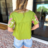 THML - Scalloped Sweetheart Blouse - Chartreuse-200 Fashion Blouses-THML-July & June Women's Fashion Boutique Located in San Antonio, Texas
