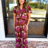 Pink & Chocolate Floral Blouse-200 Fashion Blouses-TCEC-July & June Women's Fashion Boutique Located in San Antonio, Texas