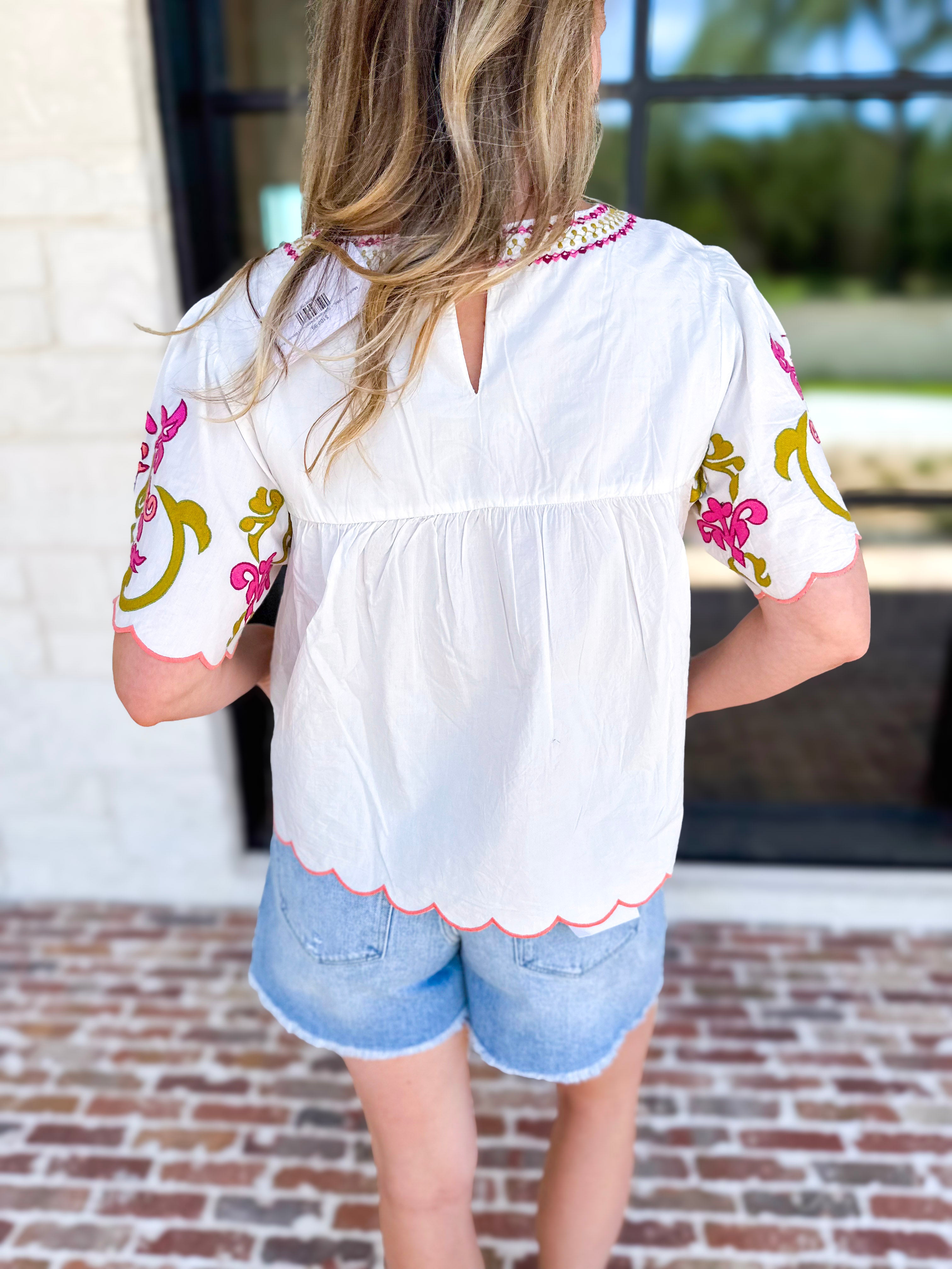 THML - Scalloped Sweetheart Blouse - Ivory-200 Fashion Blouses-THML-July & June Women's Fashion Boutique Located in San Antonio, Texas