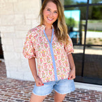 THML - Pink & Yellow Florals Blouse-200 Fashion Blouses-THML-July & June Women's Fashion Boutique Located in San Antonio, Texas