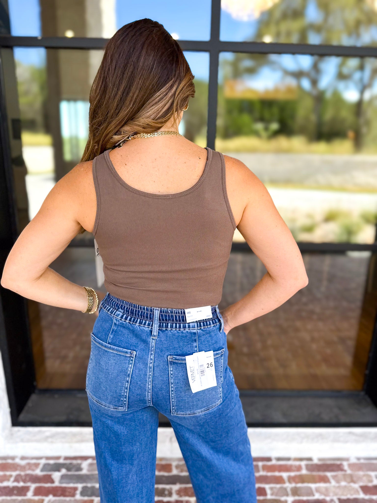 Everyday Built-in-Bra Tank - Truffle-220 Basic Tops-MONO B-July & June Women's Fashion Boutique Located in San Antonio, Texas