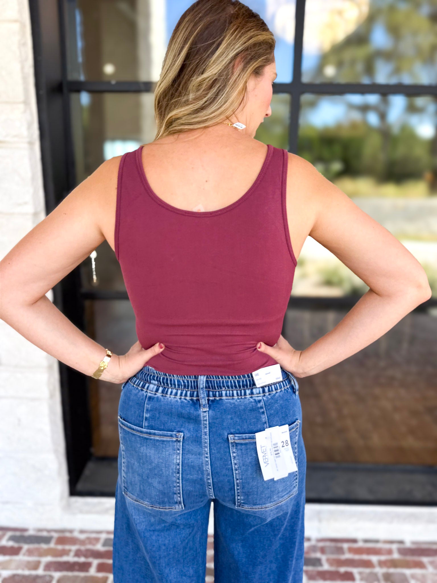 Everyday Built-in-Bra Tank - Rosewood-220 Basic Tops-MONO B-July & June Women's Fashion Boutique Located in San Antonio, Texas