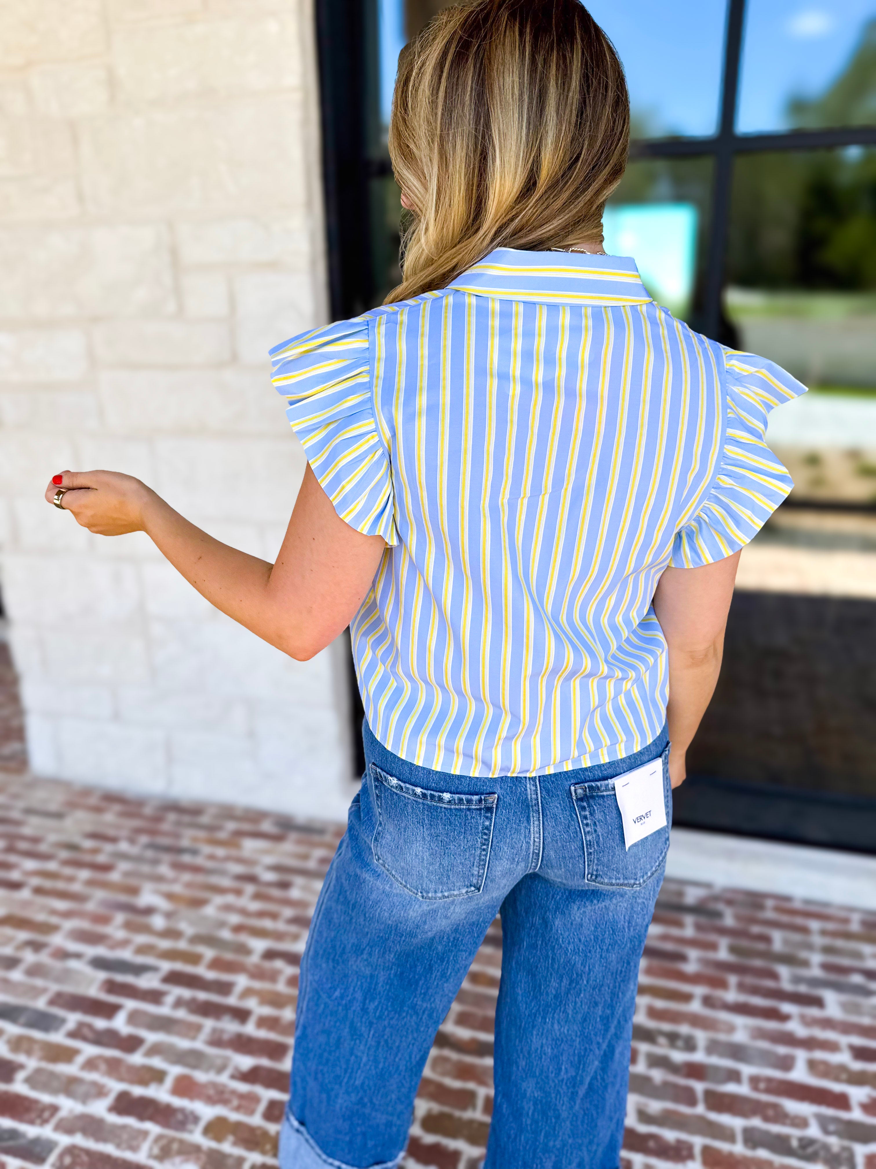 THML - Boardwalk Stripe Blouse-200 Fashion Blouses-THML-July & June Women's Fashion Boutique Located in San Antonio, Texas