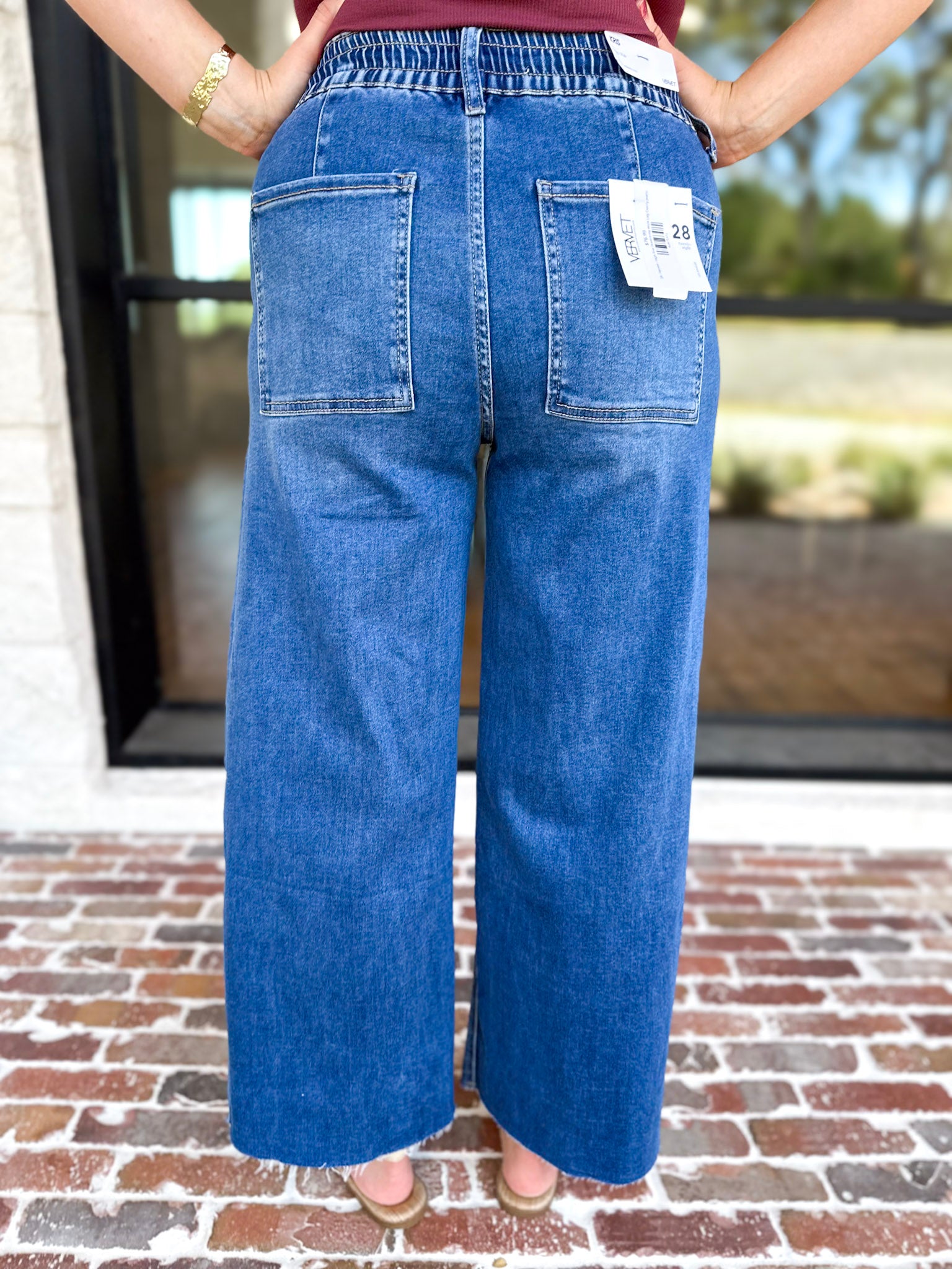 Vervet - High Rise Drawstring Wide Leg Comfy jeans-420 Denim-VEVERT BY FLYING MONKEY-July & June Women's Fashion Boutique Located in San Antonio, Texas