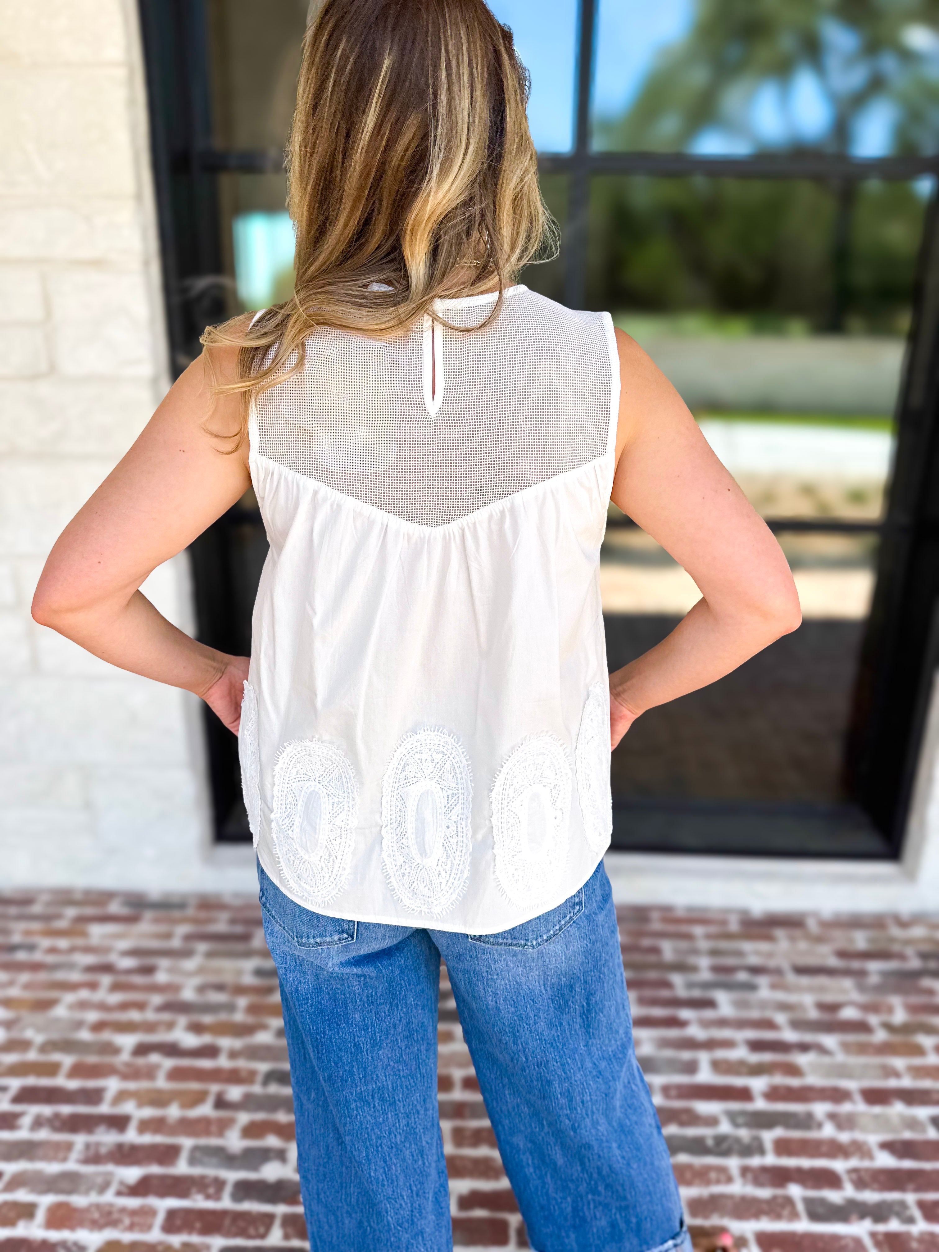 Sheer Details Tank - White-200 Fashion Blouses-FATE-July & June Women's Fashion Boutique Located in San Antonio, Texas