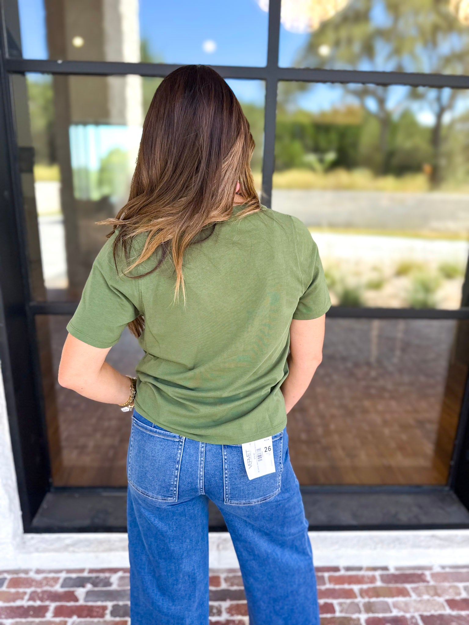 Everyday Essential V-Neck Tee - Sage-210 Casual Blouses-MONO B-July & June Women's Fashion Boutique Located in San Antonio, Texas