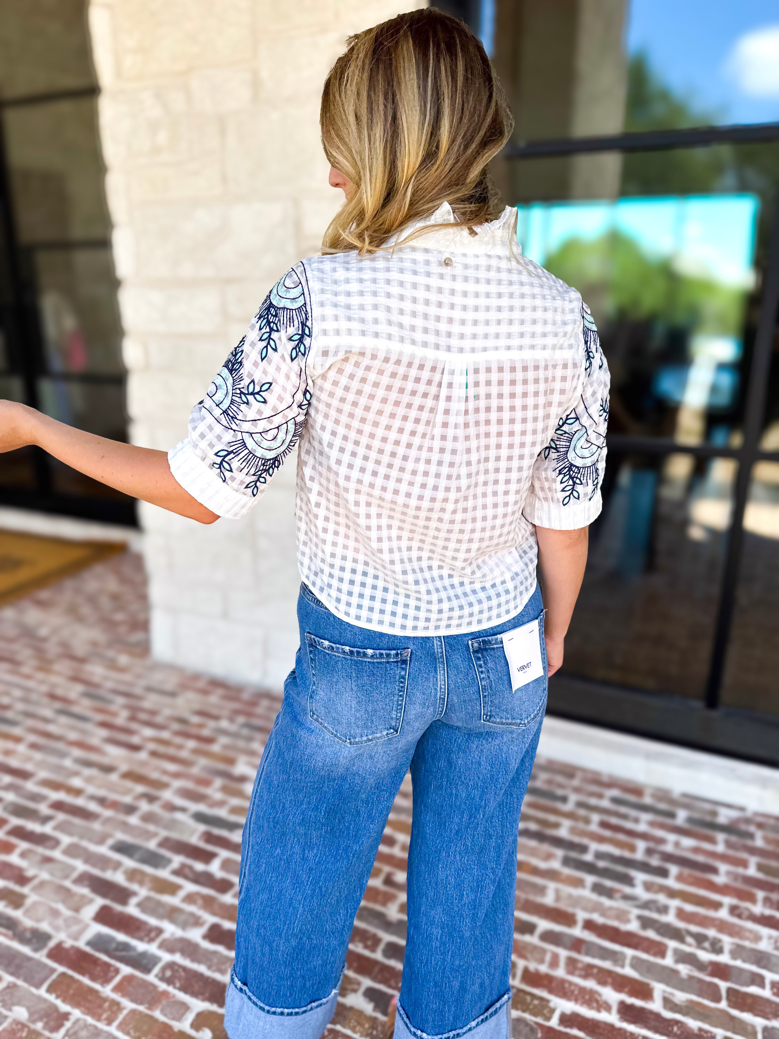 THML - Geometric Floral Blouse-200 Fashion Blouses-THML-July & June Women's Fashion Boutique Located in San Antonio, Texas